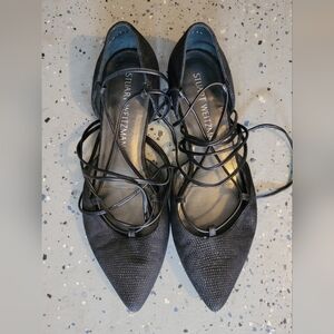 Stuart Weitzman Black Lace-Up Flats
